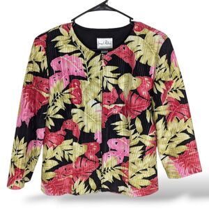 Joseph Ribkoff Jacket 10 Floral Tropical  Multicolor Textured Zip‎ Up Eclectic